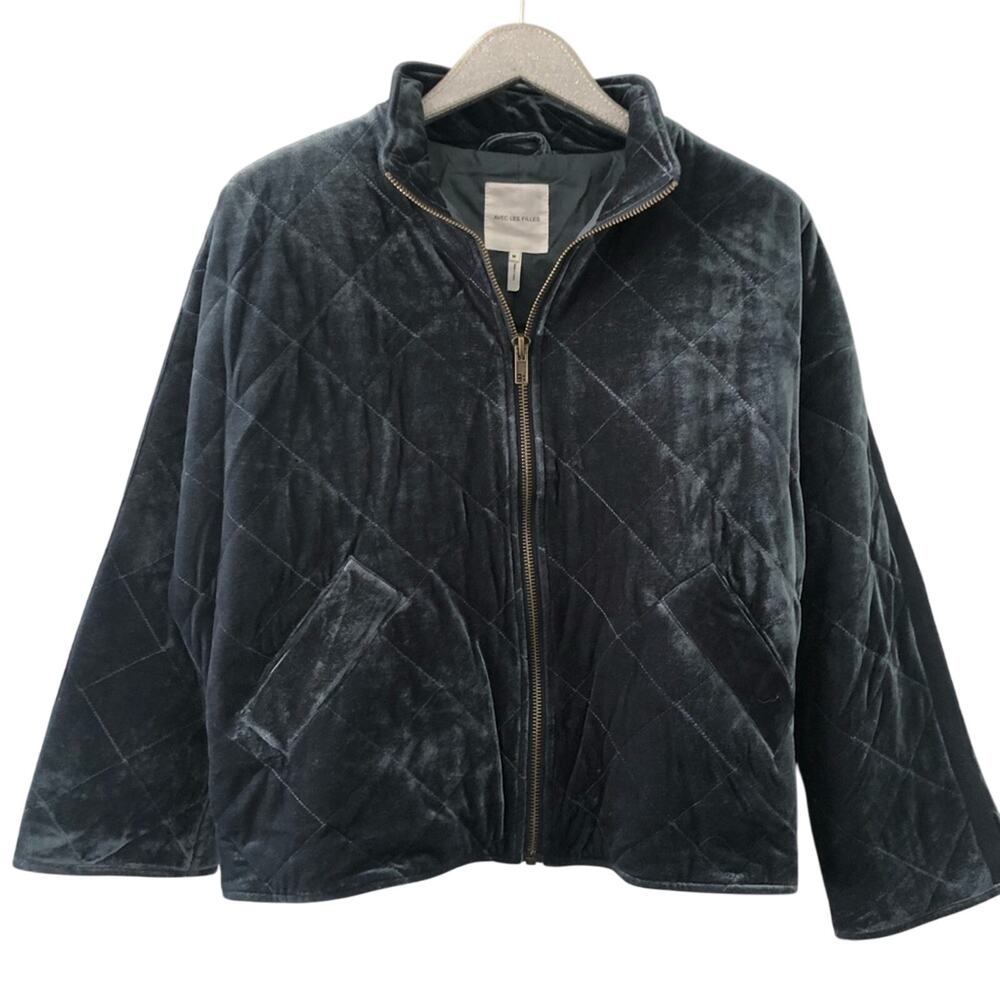 Avec Les Filles Quilted Velvet Charcoal Navy Jacket NEW